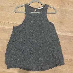 Halston Heritage sheer, silver metallic sleeveless shirt. Size Small.